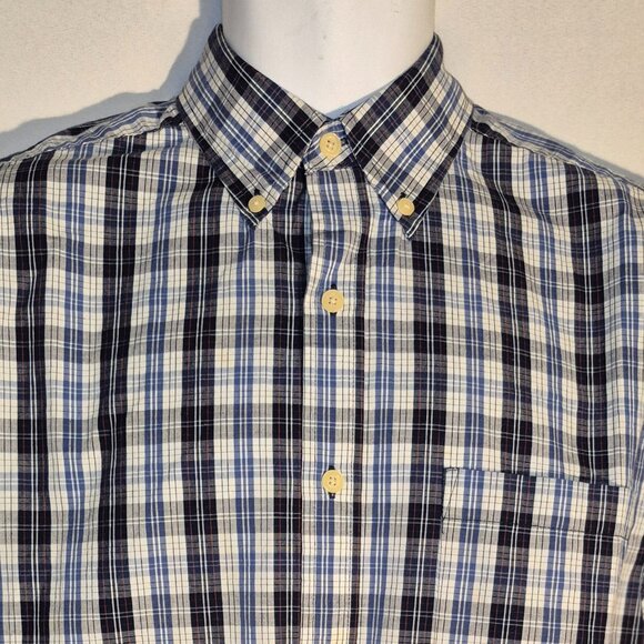 Puritan dress shirt, wrinkle free, blue-white-gray-red checkered design. Small - Picture 1 of 15